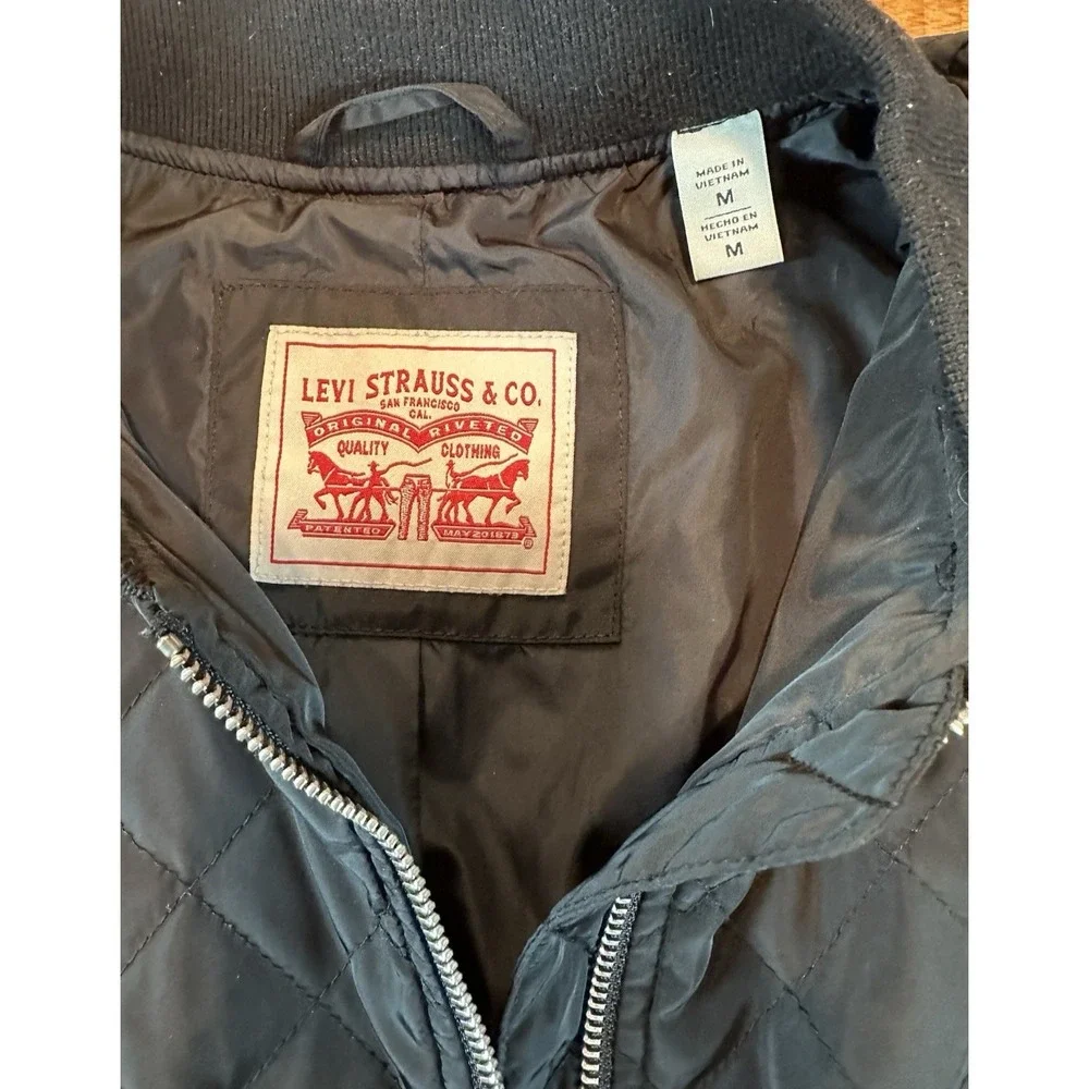Levi's Mens Diamond Quilted Black Full Zip Bomber Jacket Size M